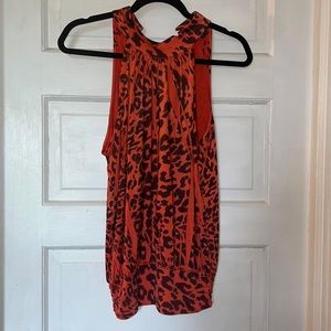 Takara Leopard Orange & Black Sleeveless Blouse EUC
